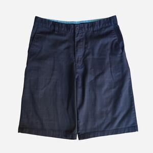 Burnside black baggy plaid shorts with thin white grid lines